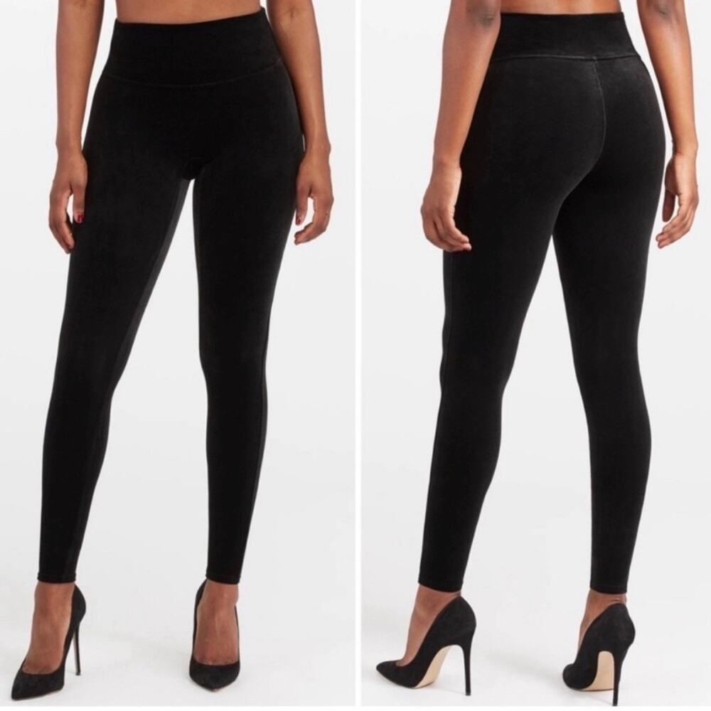 Spanx Black Velvet Control Top High Rise Essentials 2070 Leggings NWT Large